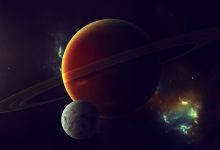 科幻宇宙中的行星与光环8K壁纸 免费下载-木豆壁纸网