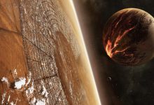 外星行星与熔岩星球的太空景象8K壁纸 免费下载-木豆壁纸网