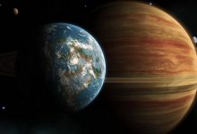 地球与气态巨行星并列太空8K壁纸 免费下载-木豆壁纸网