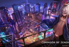 赛博朋克都市夜景中的银发少女8K壁纸 免费下载-木豆壁纸网