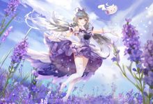 紫花丛中飞舞的少女8K壁纸 免费下载-木豆壁纸网