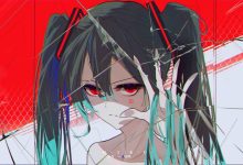 红背景下的动漫少女破碎玻璃插画8K壁纸 免费下载-木豆壁纸网