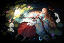 池中少女与锦鲤蝴蝶共舞8K壁纸 免费下载-木豆壁纸网