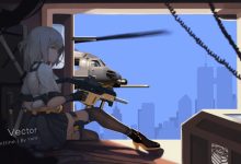 银发少女持枪望窗外直升机8K壁纸 免费下载-木豆壁纸网