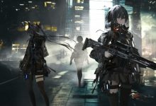 赛博都市夜景中的武装少女8K壁纸 免费下载-木豆壁纸网