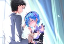 蓝发少女与黑发少年的温馨瞬间8K壁纸 免费下载-木豆壁纸网