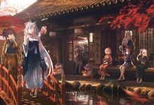 日本传统庭院中的动漫少女群像8K壁纸 免费下载-木豆壁纸网